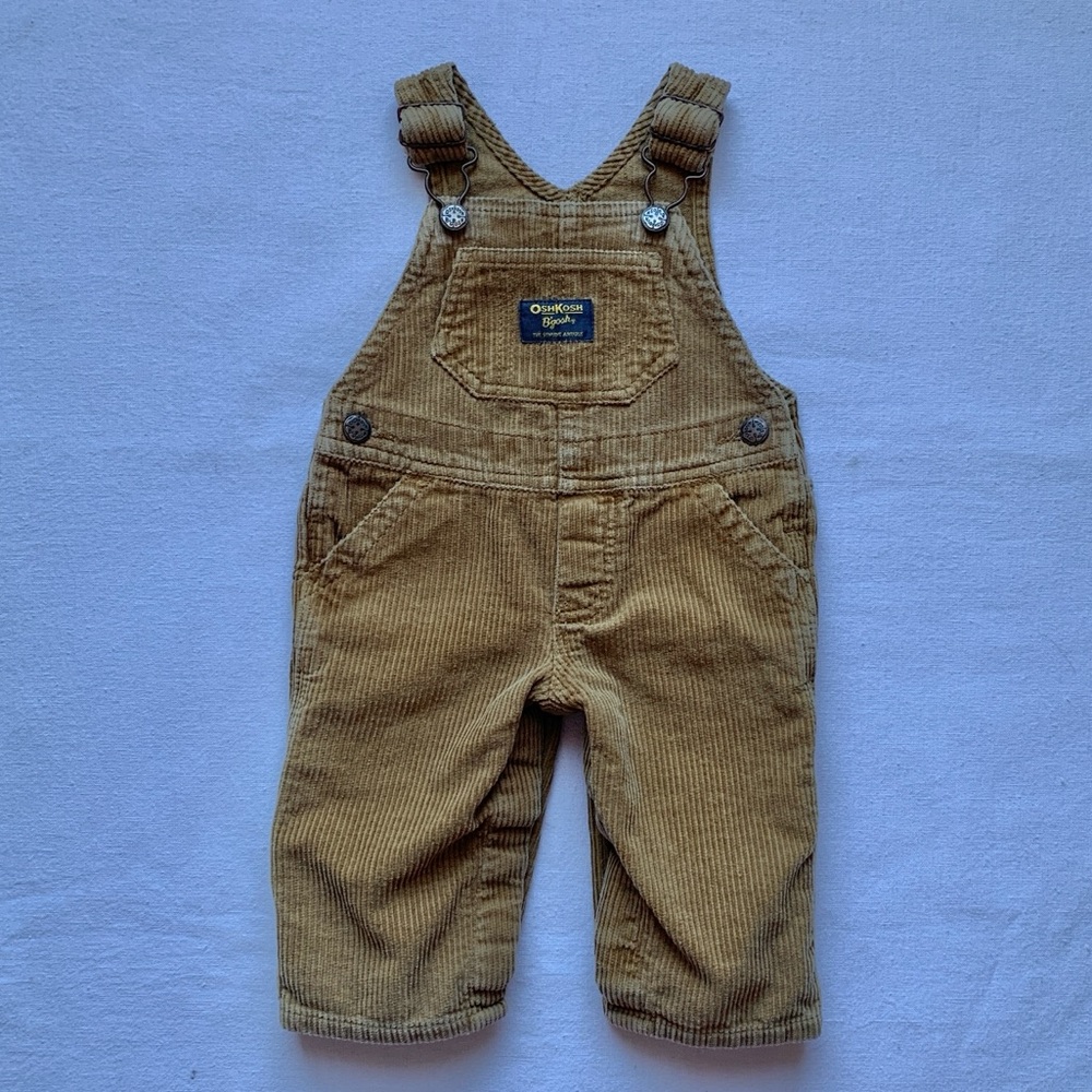 Oshkosh B’gosh Baby Boys Tan 100% Cotton Corduroy Vestbak Overalls 6 Months